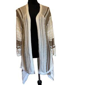 Torrid Striped Beige and Cream Open Front Cardigan with Shark Bite Hem SZ 18